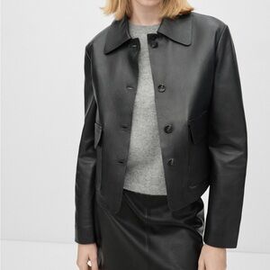 Mango Black Leather Button-Front Jacket